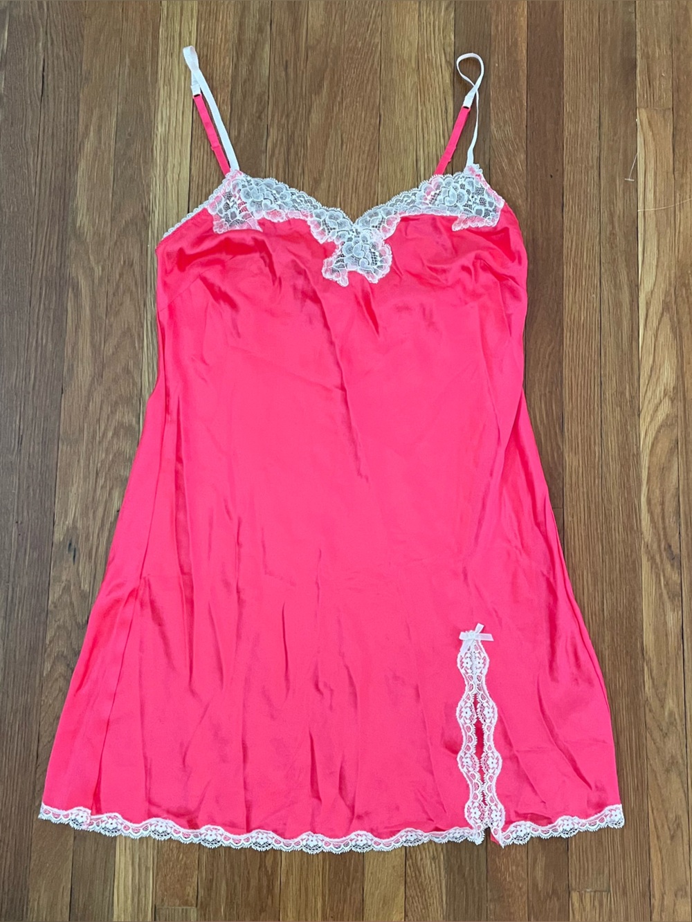 Victoria's Secret Hot Pink Chemise with White Lace Trim